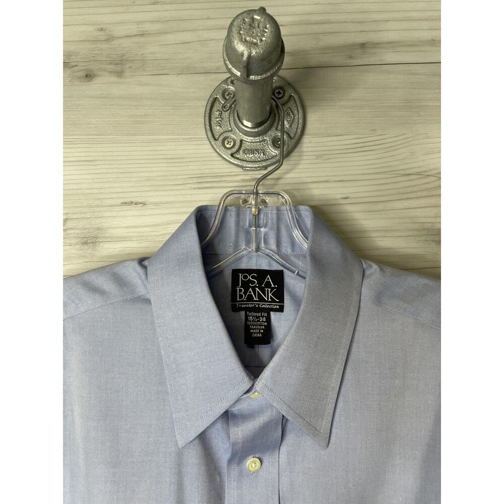 Jos A Bank Shirt Mens 15.5 34 Blue Traveler Tailored Fit Dress Long Sleeve - Picture 2 of 10